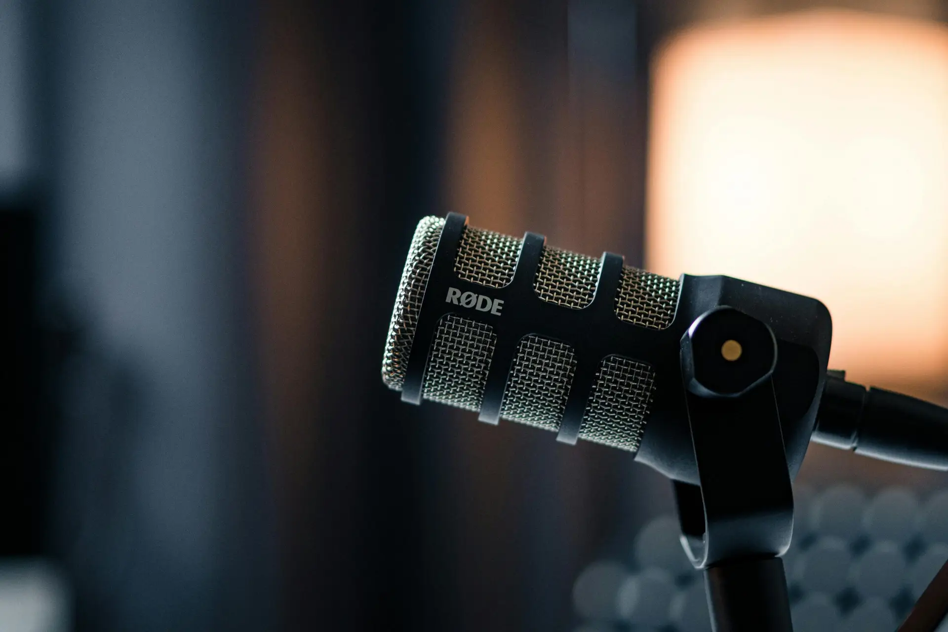 podcast microphone with a blurry background
